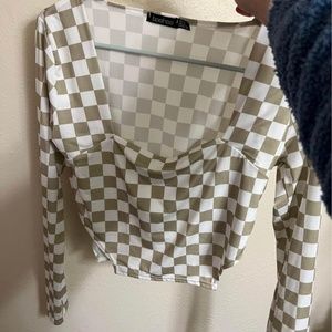 Boohoo Checkered Long Sleeve Top